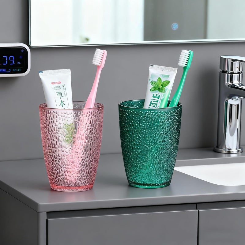 Komost 12oz Plastic Tumblers Set of 2, Reusable & Shatterproof Drinking Glasses for Daily Toothbrushing & Bathroom Use - Image 2